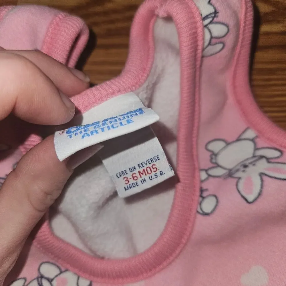 Vintage Oshkosh B'Gosh‎ Bodysuit Overalls Easter Bunny Pink Girls 3/6 Months USA